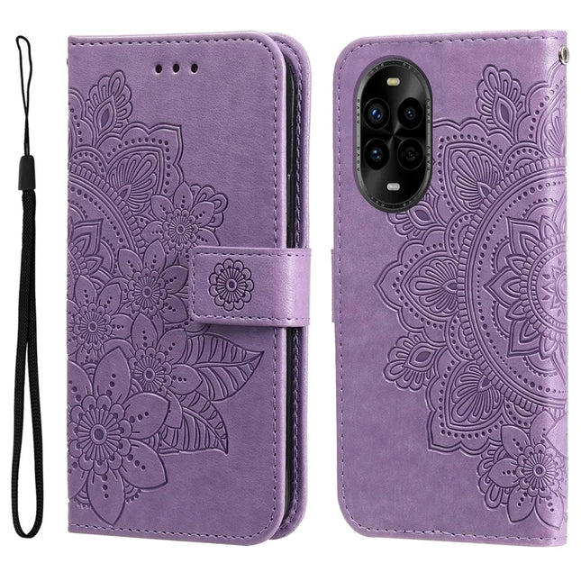 For Huawei nova 13 Pro 5G Case PU Leather Wallet Floral Phone Cover Stand View - Purple