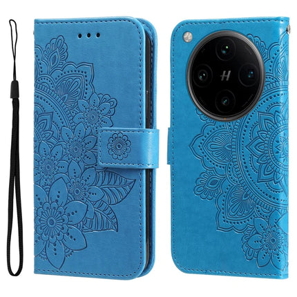 For Oppo Find X8 Pro 5G Case PU Leather Wallet Floral Phone Cover Stand View - Blue