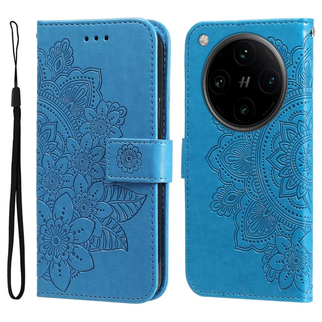 For Oppo Find X8 Pro 5G Case PU Leather Wallet Floral Phone Cover Stand View - Blue