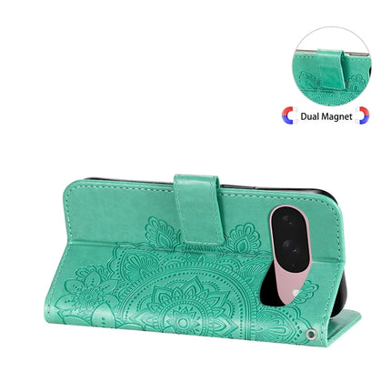 For Google Pixel 9a Case PU Leather Wallet Floral Phone Cover Stand View