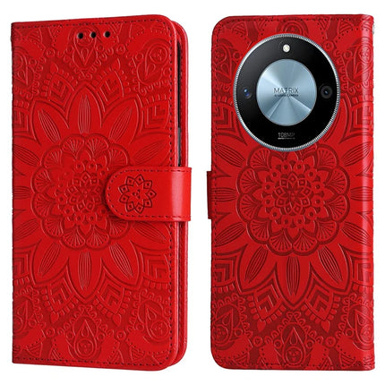 For Honor X60 5G Case Sunflower Imprint Leather Wallet Phone Cover - Red