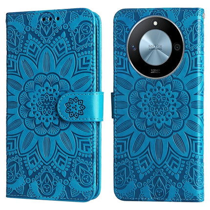 For Honor X60 5G Case Sunflower Imprint Leather Wallet Phone Cover - Blue