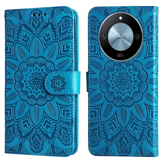 For Honor X60 5G Case Sunflower Imprint Leather Wallet Phone Cover - Blue