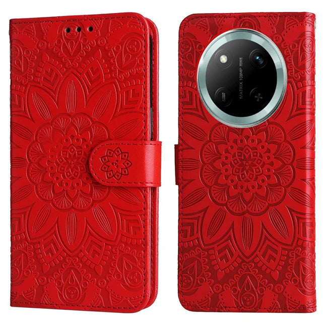 Leather Case for Honor Magic7 Lite 5G / X9c 5G / X60 Pro 5G Sunflower Wallet Cover - Red
