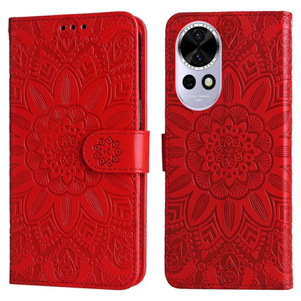 For Huawei nova 13 5G / nova 12 5G Case Sunflower Imprint Leather Wallet Phone Cover - Red