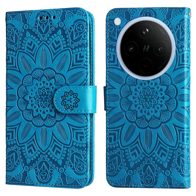 For Oppo Find X8 5G Case Sunflower Imprint Leather Wallet Phone Cover - Blue