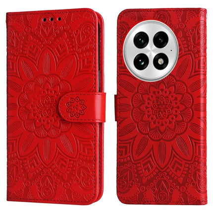 For OnePlus 13 Case Sunflower Imprint Leather Wallet Phone Cover - Red