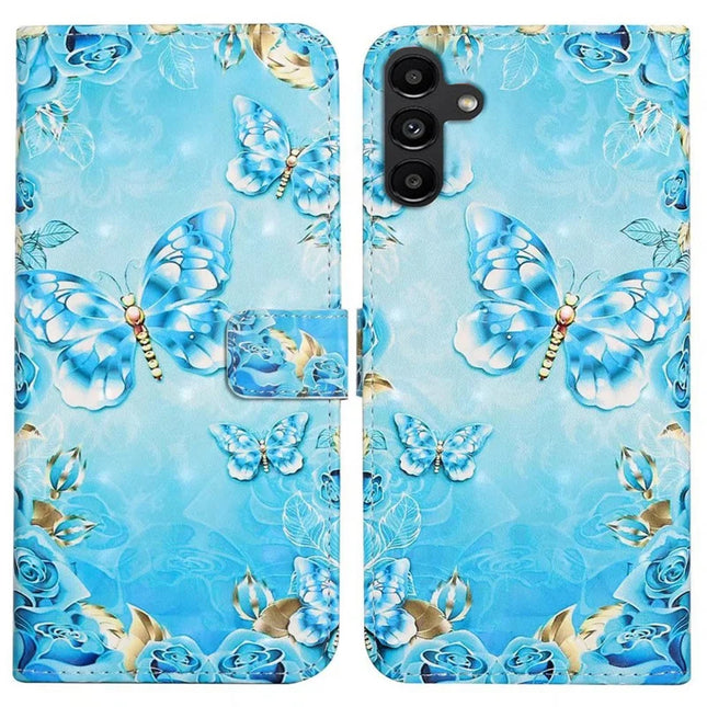 For Samsung Galaxy A36 5G Case 3D Creative Pattern PU Leather Stand Phone Cover - Blue Butterfly