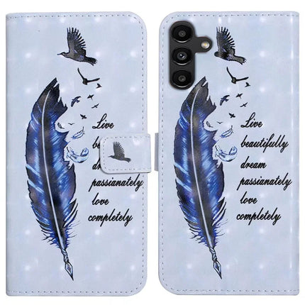 For Samsung Galaxy A36 5G Case 3D Creative Pattern PU Leather Stand Phone Cover - Blue Feather