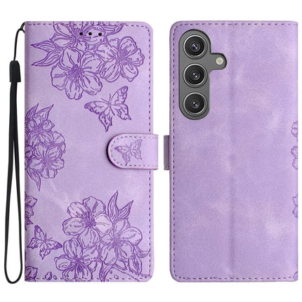 For Samsung Galaxy A36 5G Case Butterfly Flower Pattern Skin-Touch Leather Phone Cover - Purple