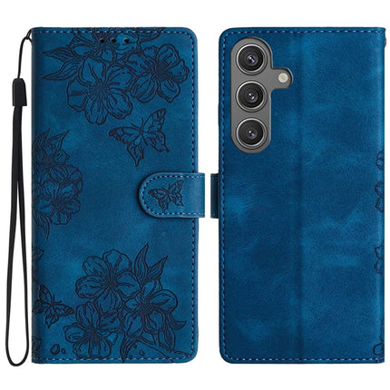 For Samsung Galaxy A36 5G Case Butterfly Flower Pattern Skin-Touch Leather Phone Cover - Blue