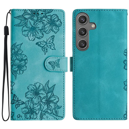 For Samsung Galaxy A36 5G Case Butterfly Flower Pattern Skin-Touch Leather Phone Cover - Green