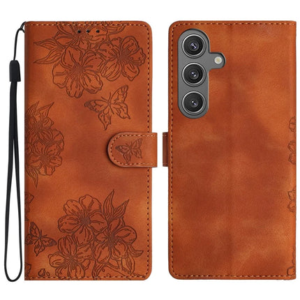 For Samsung Galaxy A56 5G Case Butterfly Flower Pattern Skin-Touch Leather Phone Cover - Brown