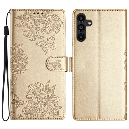 For Samsung Galaxy A26 5G Case Butterfly Flower Drop-Proof PU Leather Wallet Phone Cover - Gold
