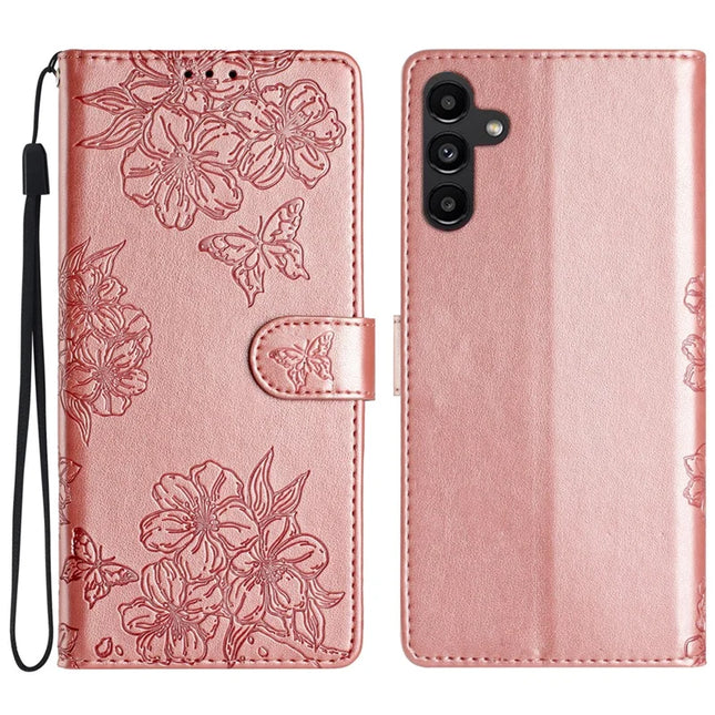 For Samsung Galaxy A26 5G Case Butterfly Flower Drop-Proof PU Leather Wallet Phone Cover - Rose Gold