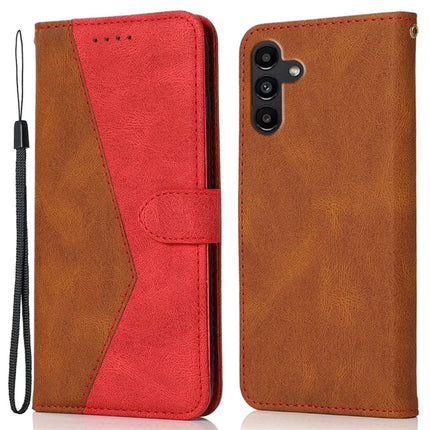 For Samsung Galaxy A36 5G Cover Color Splicing Wallet Stand Leather Phone Case with Wrist Strap - Brown Red