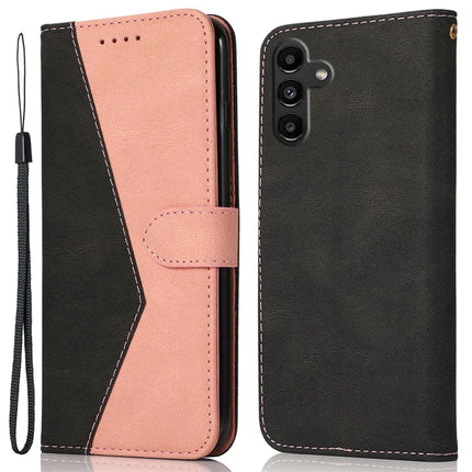 For Samsung Galaxy A36 5G Cover Color Splicing Wallet Stand Leather Phone Case with Wrist Strap - Black Rose Gold