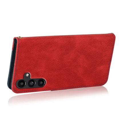 For Samsung Galaxy A36 5G Cover Color Splicing Wallet Stand Leather Phone Case with Wrist Strap