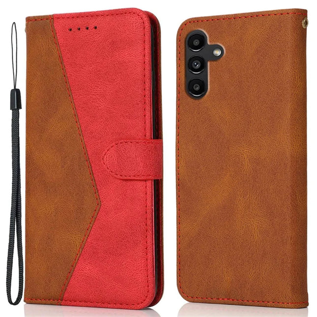 For Samsung Galaxy A56 5G Two-Tone Leather Phone Case Wallet Cover Protective Flip Stand - Brown Red