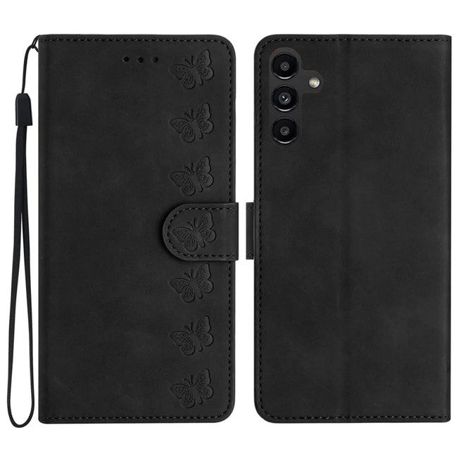 For Samsung Galaxy A36 5G Case Imprinted Butterfly Leather Wallet Phone Cover - Black