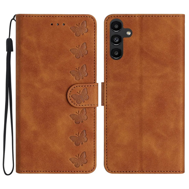 For Samsung Galaxy A36 5G Case Imprinted Butterfly Leather Wallet Phone Cover - Brown