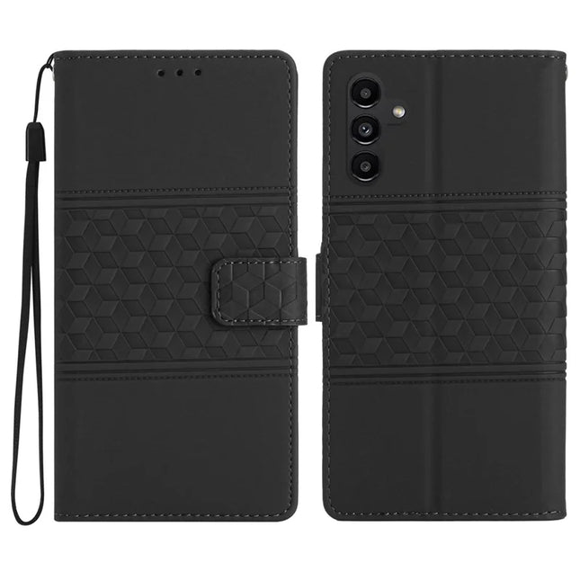 For Samsung Galaxy A26 5G Case Rhombus Leather Horizontal Flip Phone Cover - Black