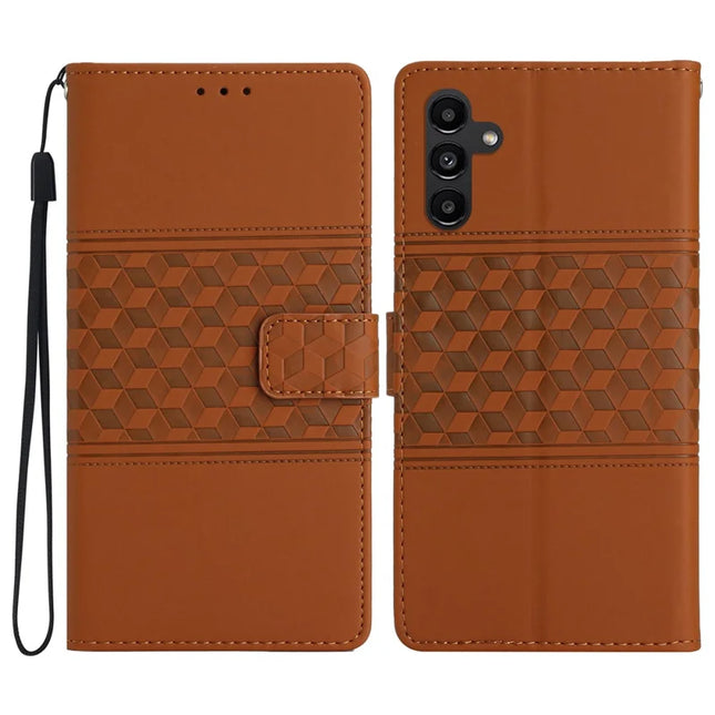For Samsung Galaxy A26 5G Case Rhombus Leather Horizontal Flip Phone Cover - Brown