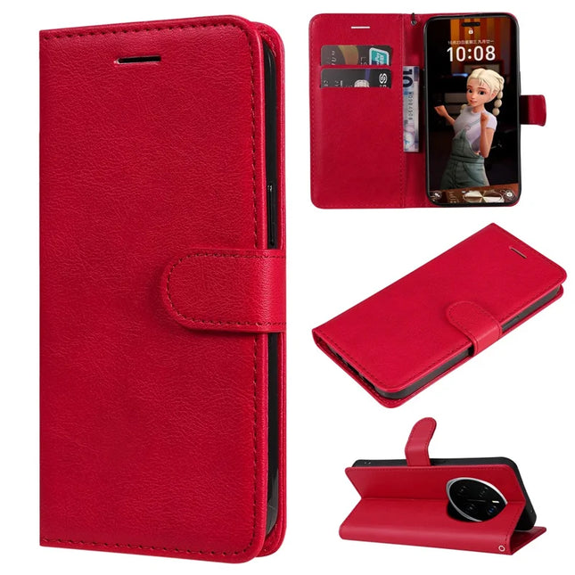 For Honor Magic7 Pro 5G Case Solid Color Leather Mobile Cover Wallet Stand with Strap - Red