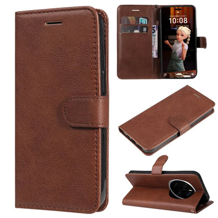 For Honor Magic7 Pro 5G Case Solid Color Leather Mobile Cover Wallet Stand with Strap - Brown