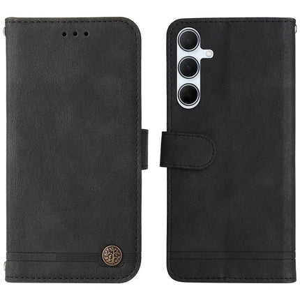 For Samsung Galaxy A56 5G Wallet Case Skin Touch Leather Phone Cover Tree Pattern Hardware - Black