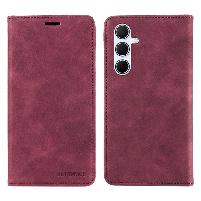 BETOPNICE 003 For Samsung Galaxy A56 5G Wallet Case Leather Phone Cover with Stand - Red