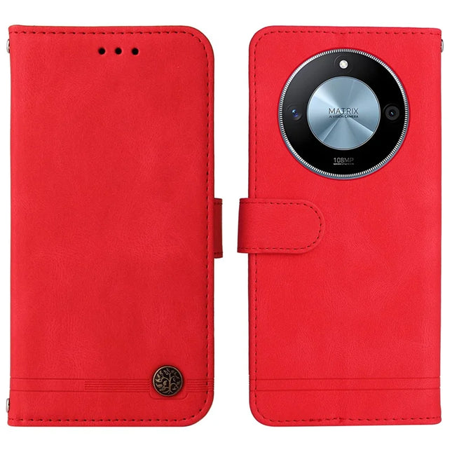 For Honor X60 5G Wallet Case Skin Touch Leather Phone Cover Tree Pattern Hardware - Red