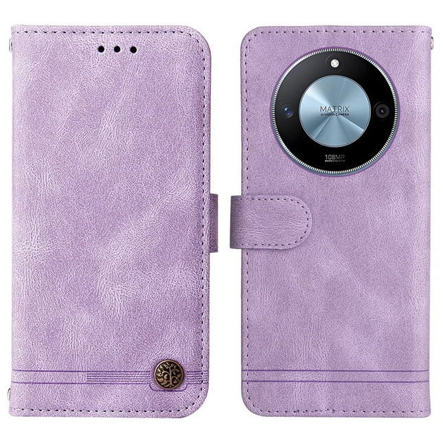 For Honor X60 5G Wallet Case Skin Touch Leather Phone Cover Tree Pattern Hardware - Purple