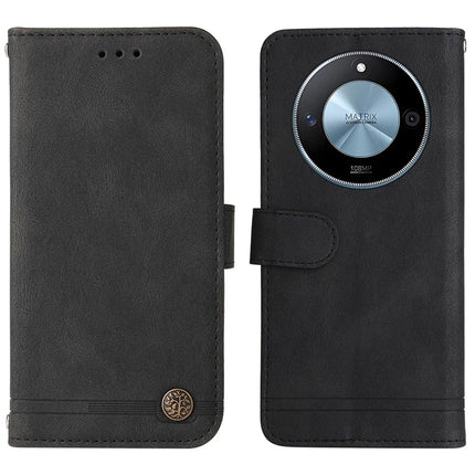 For Honor X60 5G Wallet Case Skin Touch Leather Phone Cover Tree Pattern Hardware - Black