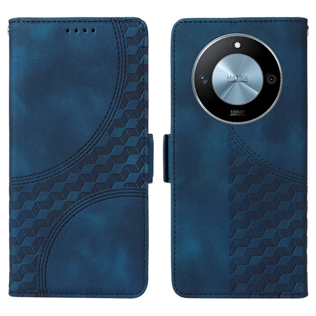 For Honor X60 5G Case PU Leather Phone Cover Rhombus Starry Imprinted - Blue