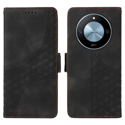 For Honor X60 5G Case PU Leather Phone Cover Rhombus Starry Imprinted - Black