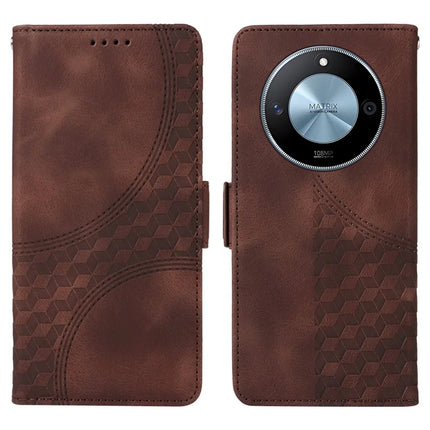 For Honor X60 5G Case PU Leather Phone Cover Rhombus Starry Imprinted - Brown