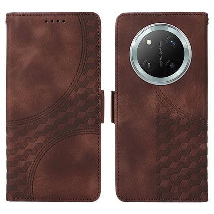 Leather Case for Honor Magic7 Lite 5G / X9c 5G / X60 Pro 5G Rhombus Starry Imprinted Phone Cover - Brown