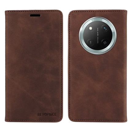 BETOPNICE 003 Wallet Phone Case for Honor Magic7 Lite 5G / X9c 5G / X60 Pro 5G Leather Cover with Stand - Brown