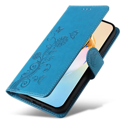 For Honor X60 5G Leather Case Butterfly Floral Imprint Wallet Stand Cover
