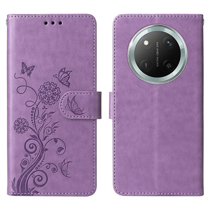 Leather Phone Case for Honor Magic7 Lite 5G / X9c 5G / X60 Pro 5G Butterfly Floral Imprint Wallet Stand Cover - Purple