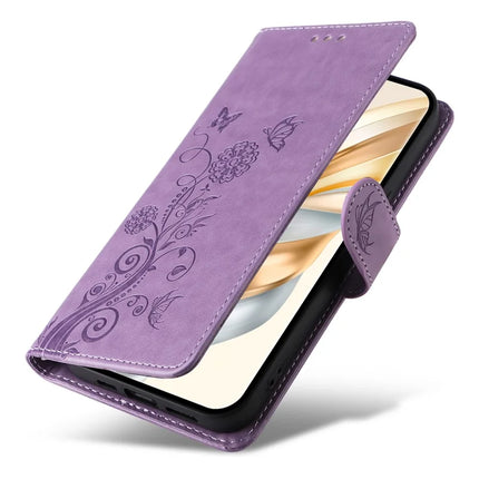 Leather Phone Case for Honor Magic7 Lite 5G / X9c 5G / X60 Pro 5G Butterfly Floral Imprint Wallet Stand Cover