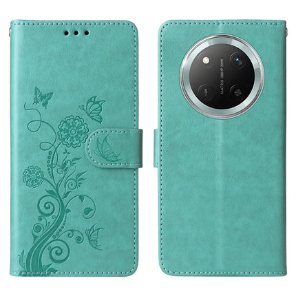Leather Phone Case for Honor Magic7 Lite 5G / X9c 5G / X60 Pro 5G Butterfly Floral Imprint Wallet Stand Cover - Green