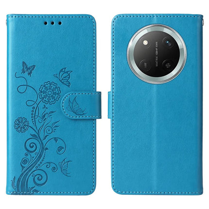 Leather Phone Case for Honor Magic7 Lite 5G / X9c 5G / X60 Pro 5G Butterfly Floral Imprint Wallet Stand Cover - Blue