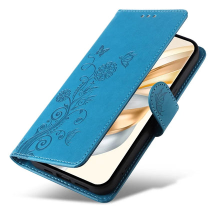 Leather Phone Case for Honor Magic7 Lite 5G / X9c 5G / X60 Pro 5G Butterfly Floral Imprint Wallet Stand Cover