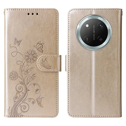 Leather Phone Case for Honor Magic7 Lite 5G / X9c 5G / X60 Pro 5G Butterfly Floral Imprint Wallet Stand Cover - Gold