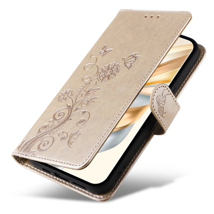 Leather Phone Case for Honor Magic7 Lite 5G / X9c 5G / X60 Pro 5G Butterfly Floral Imprint Wallet Stand Cover