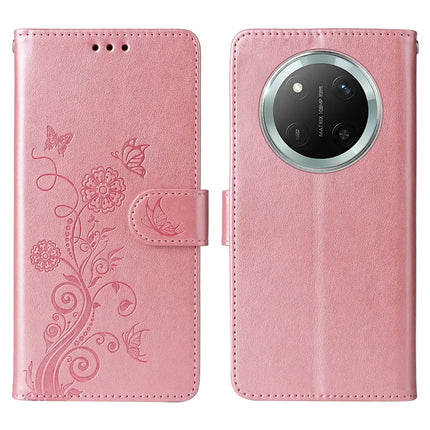 Leather Phone Case for Honor Magic7 Lite 5G / X9c 5G / X60 Pro 5G Butterfly Floral Imprint Wallet Stand Cover - Pink