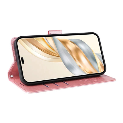 Leather Phone Case for Honor Magic7 Lite 5G / X9c 5G / X60 Pro 5G Butterfly Floral Imprint Wallet Stand Cover