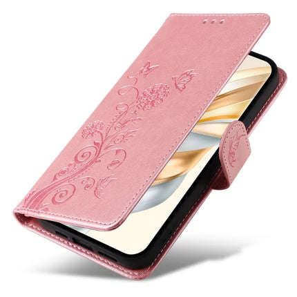 Leather Phone Case for Honor Magic7 Lite 5G / X9c 5G / X60 Pro 5G Butterfly Floral Imprint Wallet Stand Cover